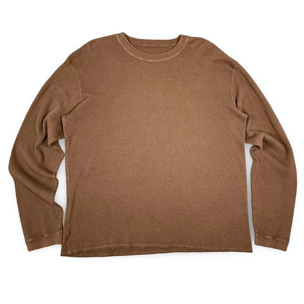 Akimbo Club Stonewashed Thermal Long Sleeve Coffee Men L Brown Waffle Gorpcore